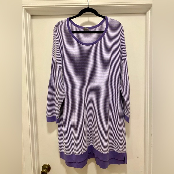 Talbots Plus Size 3X Striped Sweater Tunic Quarter Length Sleeves Purple white - Picture 1 of 8